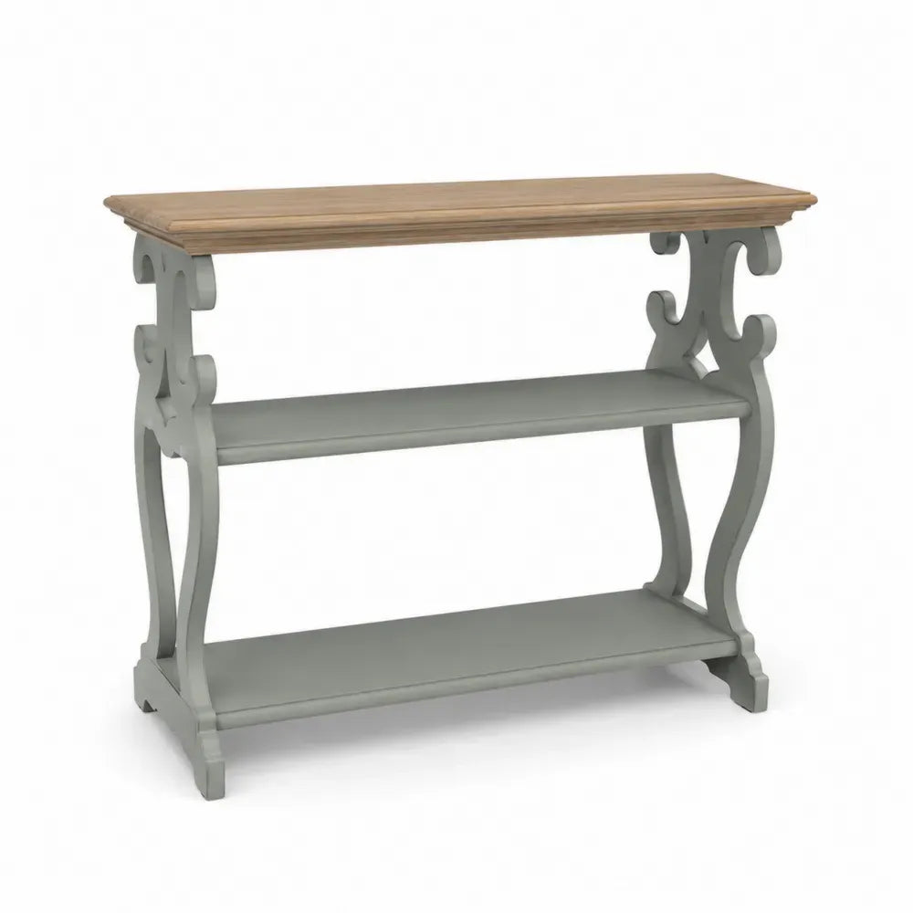 Konsolentisch mit 2 Ablagen MDF Eiche-Furnier rechteckig Natur Grau 120 x 35 x 82 cm
