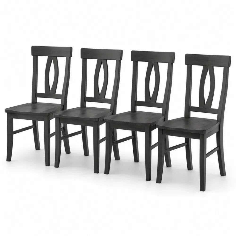 Esszimmerstühle 4er Set 45 x 52 x 95 cm Gummibaum Massivholz rechteckig mit geschwungener Rückenlehne Schwarz