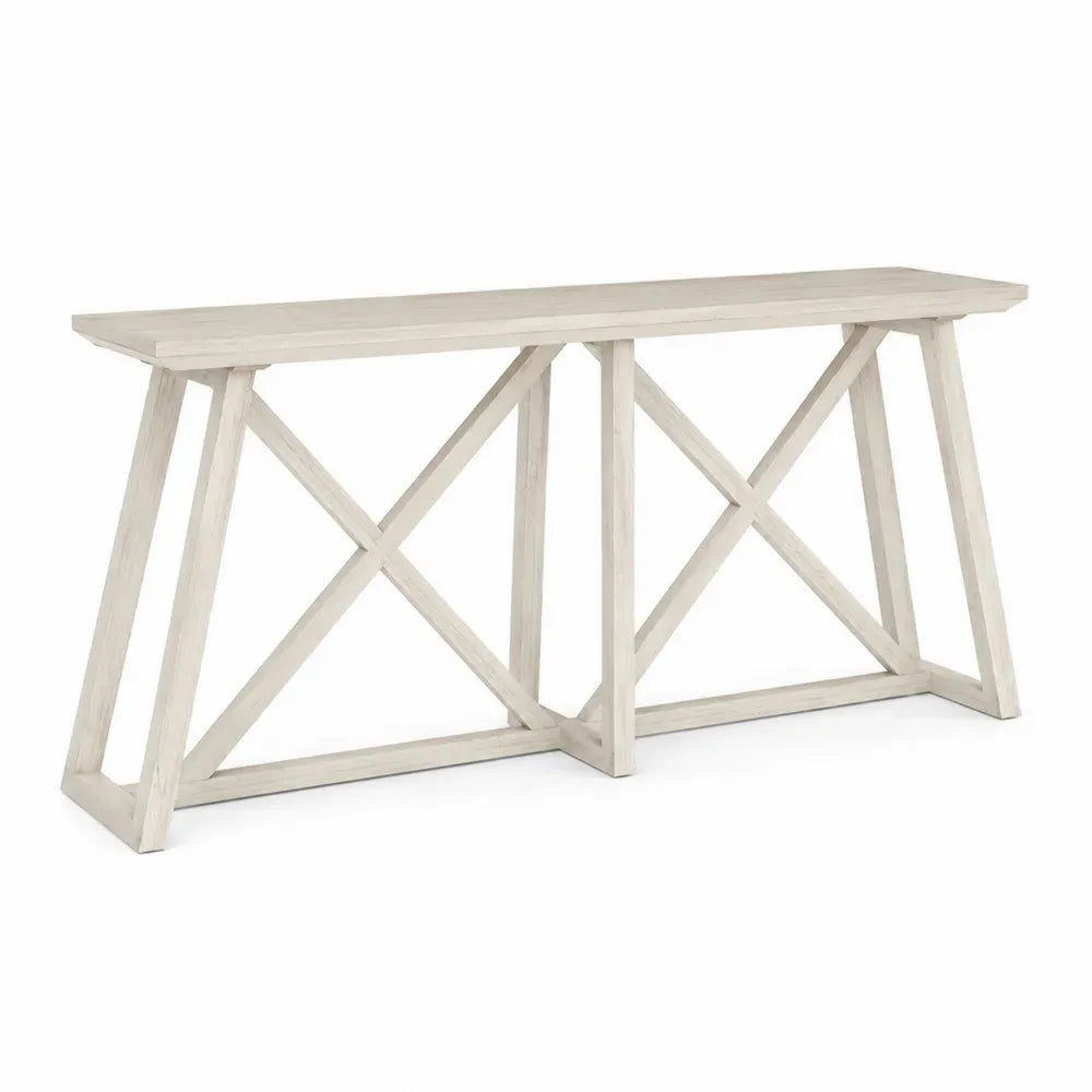 Konsolentisch mit X Gestell MDF Eiche Furnier rechteckig Cremeweiß Natur 180 x 40 x 80 cm