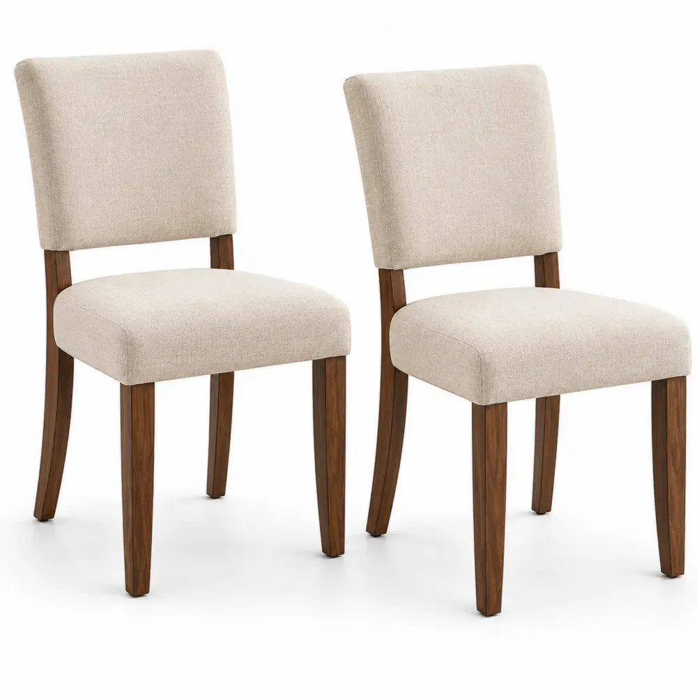 Esszimmerstühle 2er Set 48 x 58 x 92 cm Polyesterbezug Polyurethanschaum Gummibaum Massivholz rechteckig Beige Braun