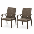 2er Set Gartenstühle mit Armlehnen PE Rattan pulverbeschichteter Stahl rechteckig Braun Taupe Schwarz je 60 x 67 x 89 cm