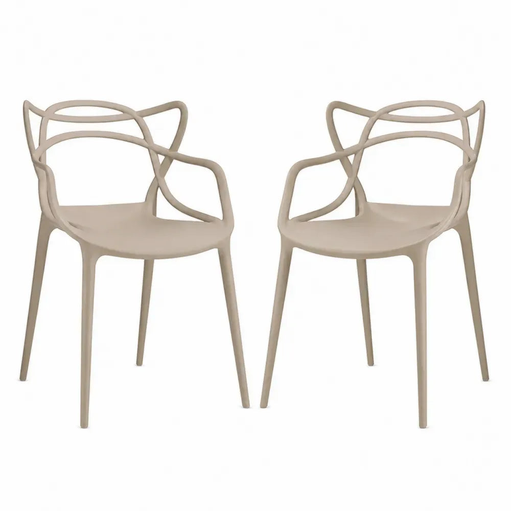 Esszimmerstuhl 2er Set 57 x 55 x 81 cm Polypropylen mit Armlehnen abgerundete Rückenform Beige