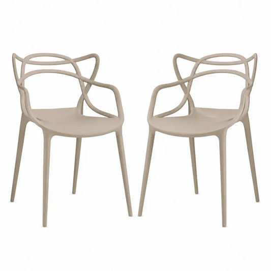 Esszimmerstuhl 2er Set 57 x 55 x 81 cm Polypropylen mit Armlehnen abgerundete Rückenform Beige