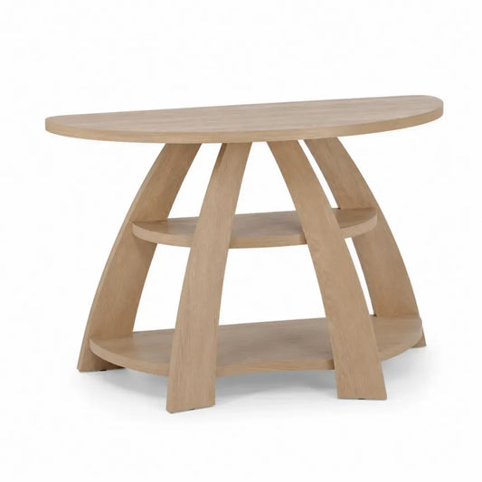 Konsolentisch halbrund mit 2 Ablagen MDF Eiche-Dekor Natur 120 x 40 x 80 cm