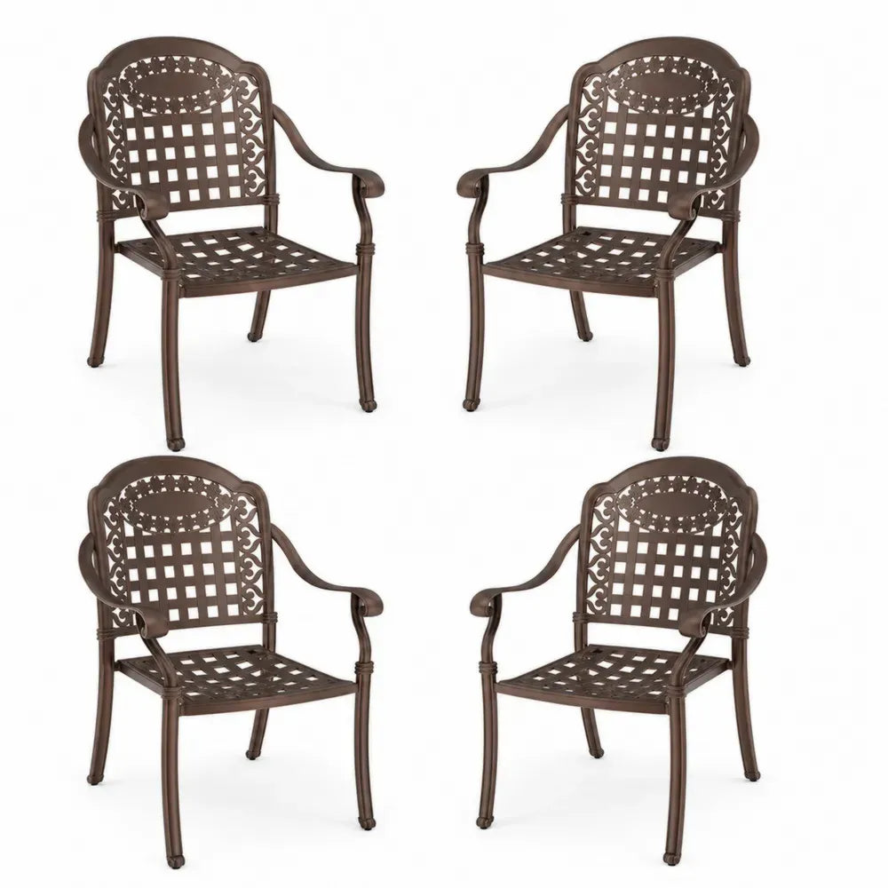 4er Set Gartenstühle Armlehnstühle mit Gittermuster rechteckig je 61 x 58 x 92 cm Aluminiumguss Bronzebraun