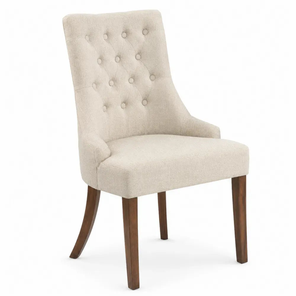 Esszimmerstuhl Polsterstuhl 52 x 62 x 100 cm Polyesterbezug Polyurethanschaum Gummibaum Massivholz mit Knopfheftung Beige Braun