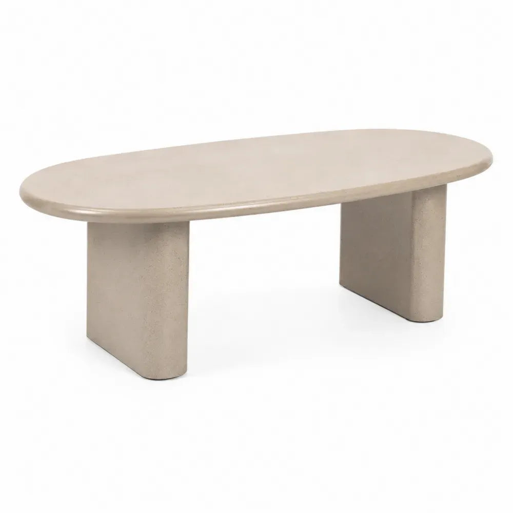Ovaler Gartentisch Esstisch aus glasfaserverstärktem Beton mit 2 Säulenbeinen Beige 180 x 90 x 75 cm