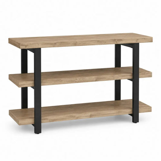 Konsolentisch mit 3 Ablagen aus Spanplatte und schwarzem Stahl rechteckig Eiche hell 120 x 35 x 80 cm