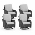 4er Set Drehsessel Gartensessel Loungesessel mit dunkelgrauem PE-Rattan schwarzem Stahlrahmen hellgrauen Polyesterkissen 75 x 82 x 94 cm je Stück