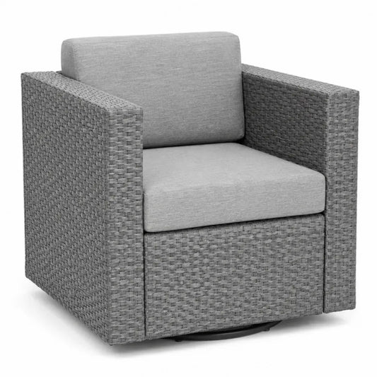 Drehsessel Gartensessel Loungesessel mit PE-Rattan Stahlrahmen Polyesterkissen rechteckig Grau Hellgrau Schwarz 80 x 82 x 80 cm