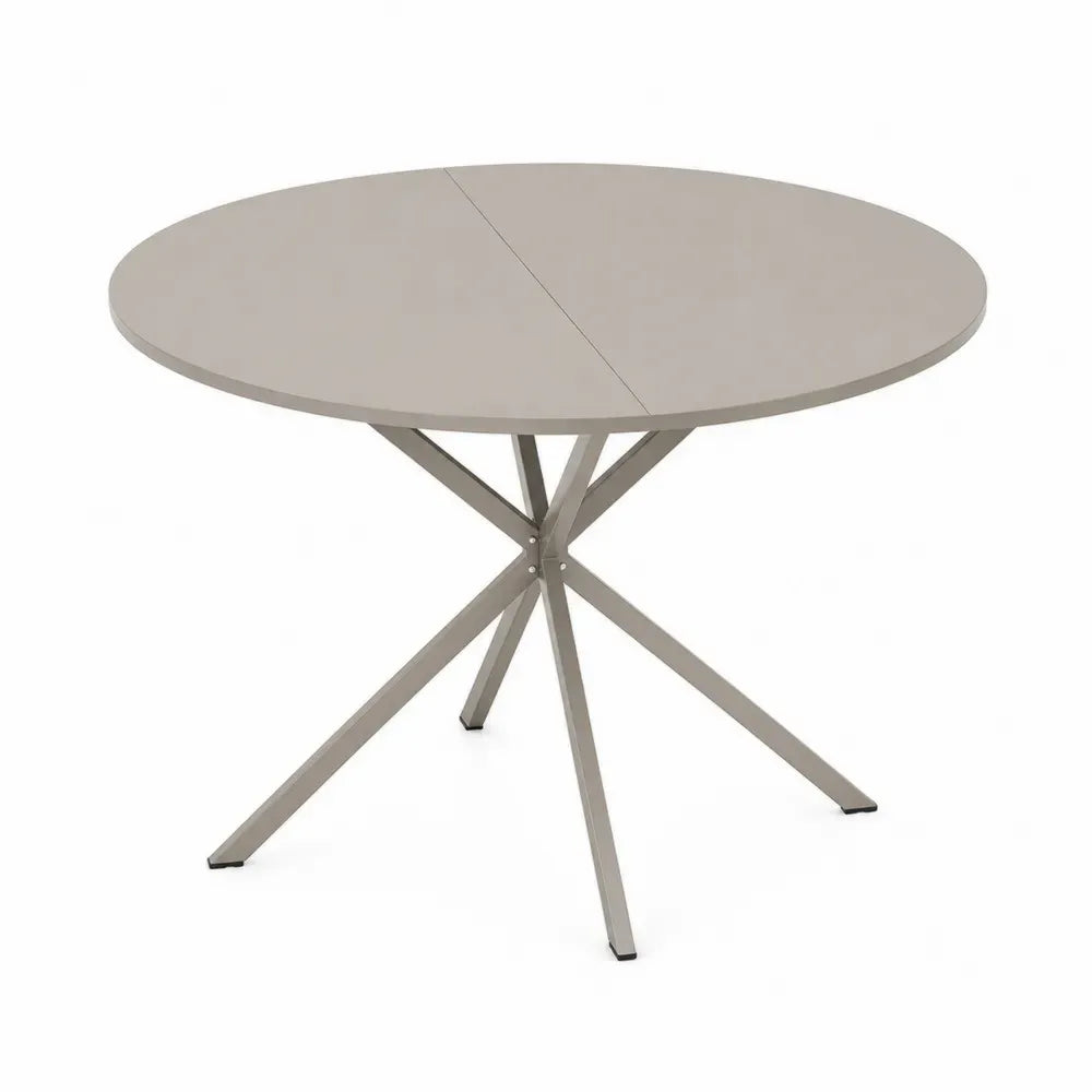 Runder Gartentisch Esstisch aus taupefarbenem Aluminium und pulverbeschichtetem Stahl mit Kreuzgestell Ø 110 x 74 cm