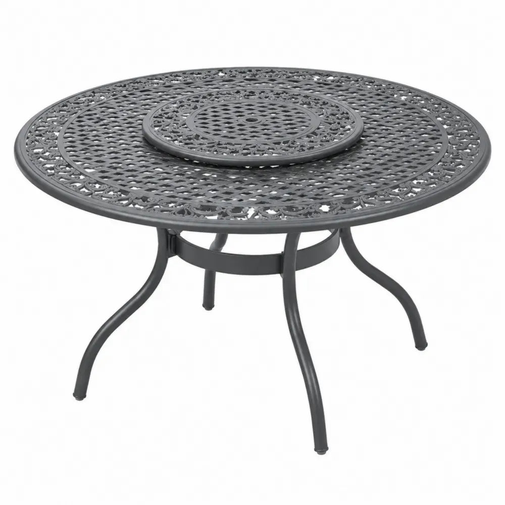Runder Gartentisch Esstisch aus Aluminiumguss mit Drehteller Anthrazit Ø 120 x 74 cm