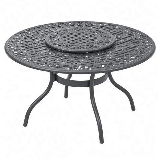 Runder Gartentisch Esstisch aus Aluminiumguss mit Drehteller Anthrazit Ø 120 x 74 cm