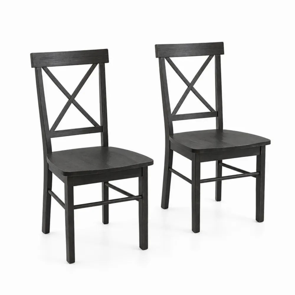 Esszimmerstühle 2er Set 45 x 52 x 95 cm Gummibaum Massivholz rechteckig mit Kreuzrücken Schwarz