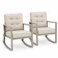 2er Set Schaukelstühle Gartensessel rechteckig je 65 x 78 x 86 cm Polyethylen-Rattan Polyester Hellgrau Beige