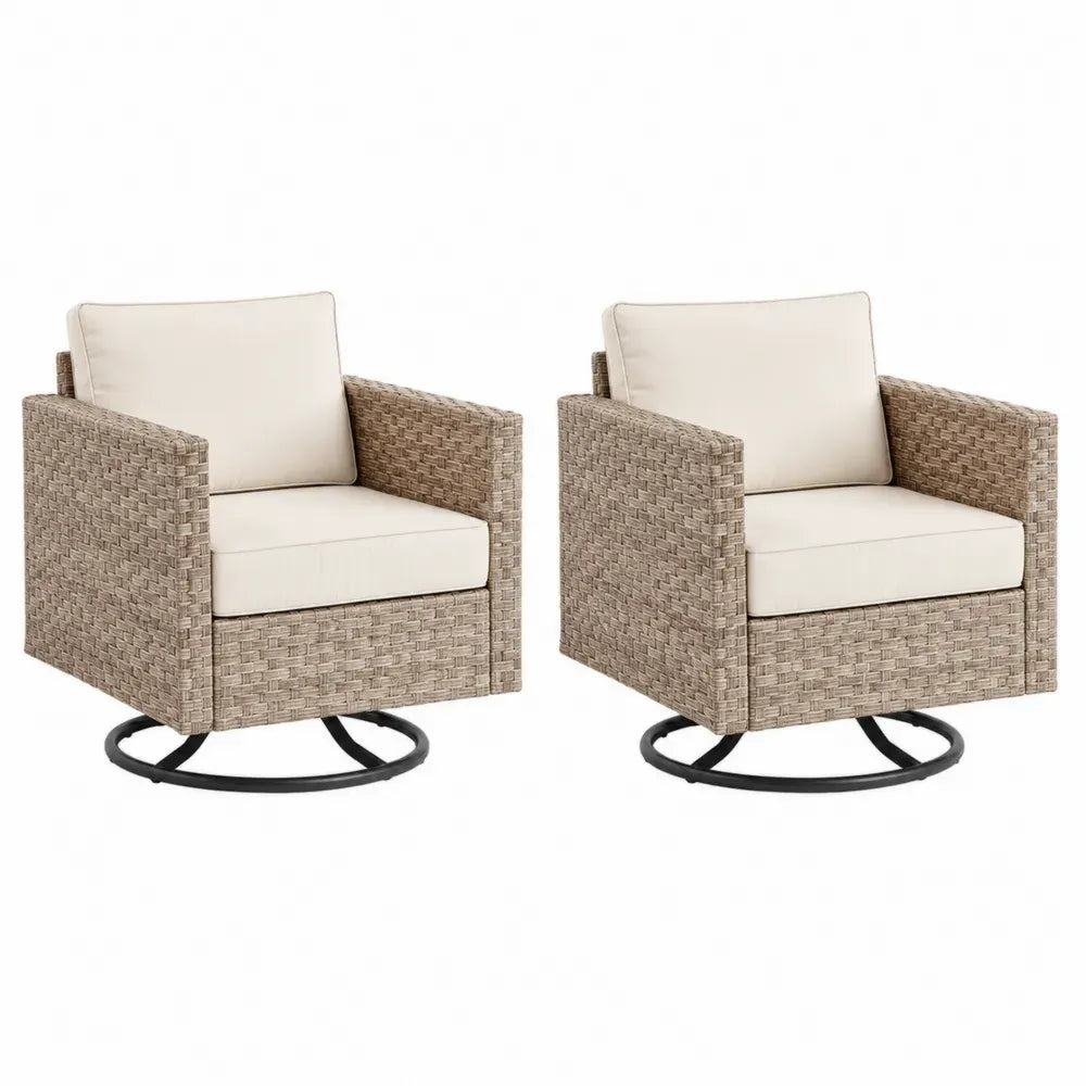 2er Set Drehsessel Gartensessel Loungesessel mit PE Rattan Stahlrahmen Polyesterkissen Naturbeige Creme Schwarz je 80 x 82 x 80 cm