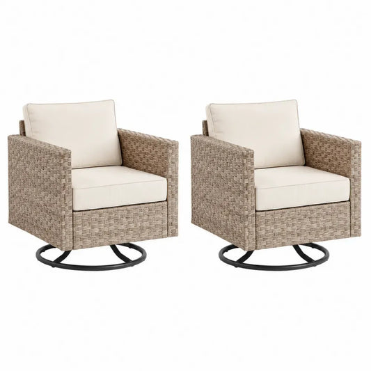 2er Set Drehsessel Gartensessel Loungesessel mit PE Rattan Stahlrahmen Polyesterkissen Naturbeige Creme Schwarz je 80 x 82 x 80 cm
