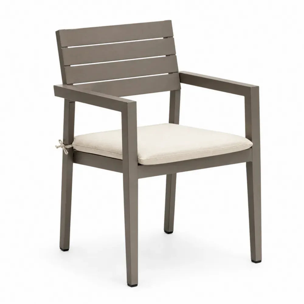 Gartenstuhl Armlehnstuhl Esszimmerstuhl rechteckig 57 x 60 x 88 cm pulverbeschichtetes Aluminium mit Sitzkissen Taupe Beige