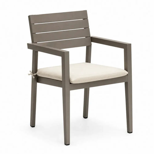 Gartenstuhl Armlehnstuhl Esszimmerstuhl rechteckig 57 x 60 x 88 cm pulverbeschichtetes Aluminium mit Sitzkissen Taupe Beige