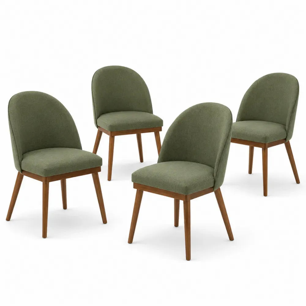 Esszimmerstühle 4er Set gepolstert 50 x 58 x 88 cm Polyestergewebe Polyurethanschaum Gummibaum Massivholz Bogenrücken Olivgrün Braun