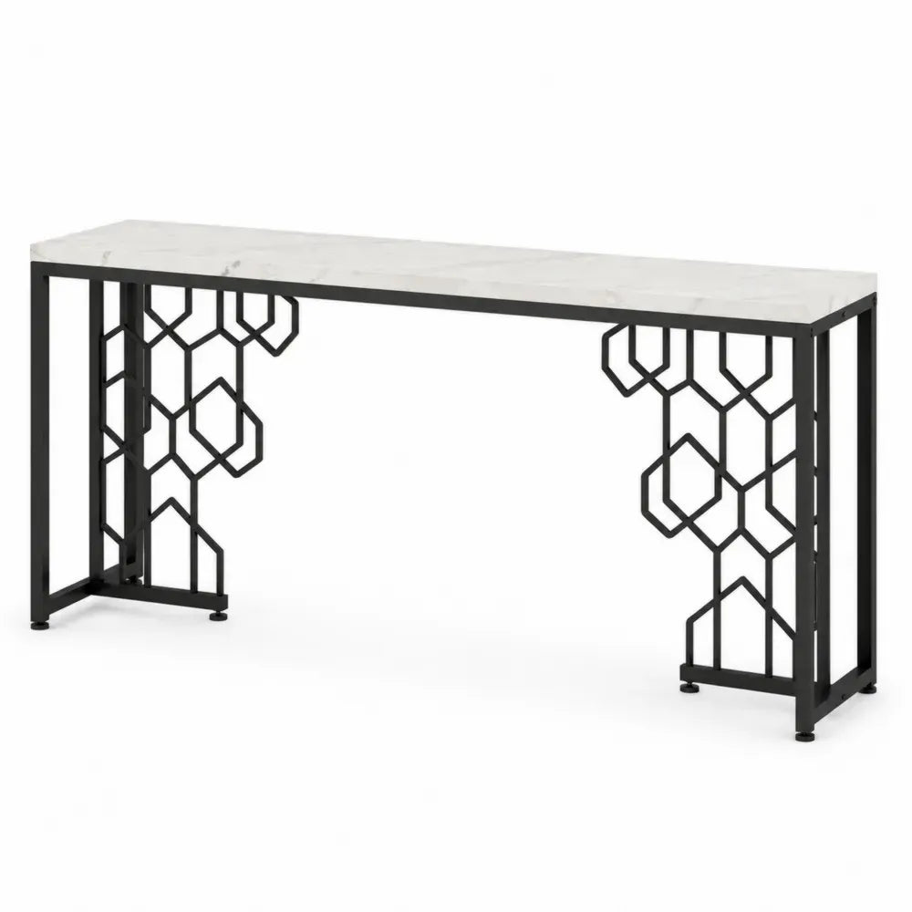 Konsolentisch mit MDF Marmor-Dekor und Stahlgestell rechteckig Weiß Schwarz Grau 120 x 35 x 80 cm