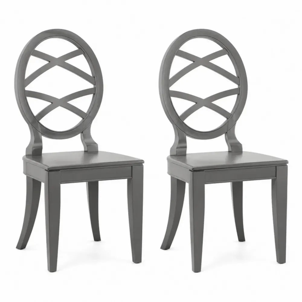 Esszimmerstühle 2er Set 48 x 54 x 98 cm Gummibaum Massivholz ovaler Kreuzrücken rechteckig Grau