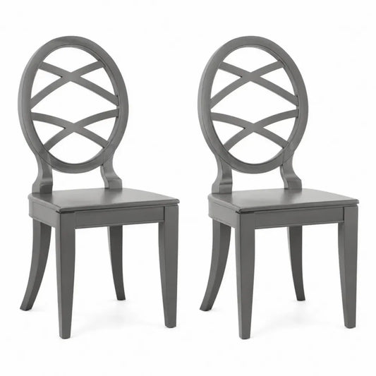 Esszimmerstühle 2er Set 48 x 54 x 98 cm Gummibaum Massivholz ovaler Kreuzrücken rechteckig Grau